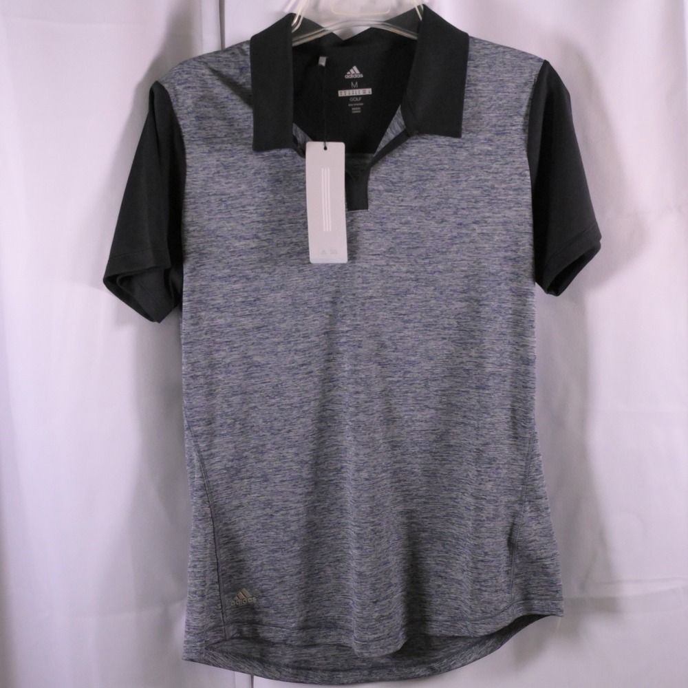 NWT Adidas‎ Gray Black Performance Golf Polo Womens Medium Lightweight